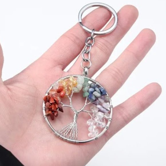 Beautiful Multi-Color Stones "Tree of Life" Keychain Measures Approx 4.33" long - Picture 3 of 3